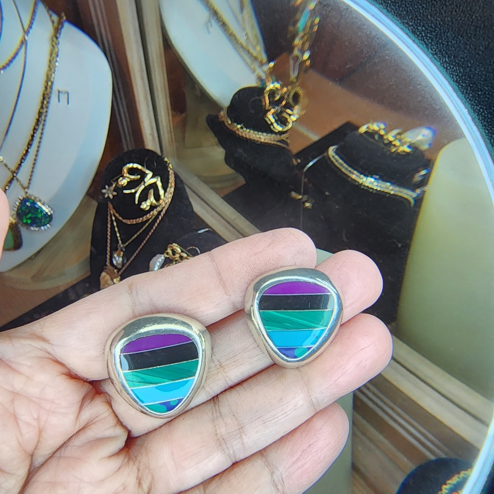 Silver and Multicolor Geometric Earrings